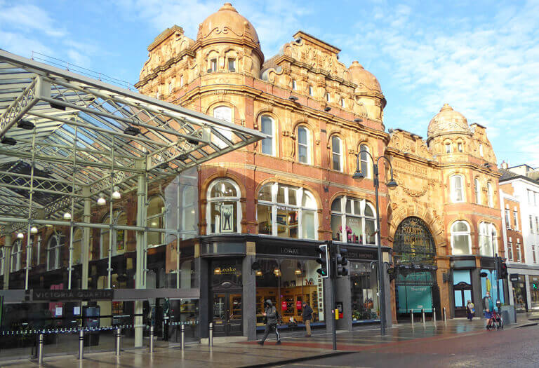 The elegant County Arcade in the sunshine